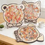 Animal Shaped Wooden Jigsaw Puzzle – Dog, Cat & Bear | 108-Piece Wooden Brain Teaser for Stress Relief & Home Décor