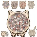135-Piece Morandi-Colored Cat Shaped Wooden Jigsaw Puzzle